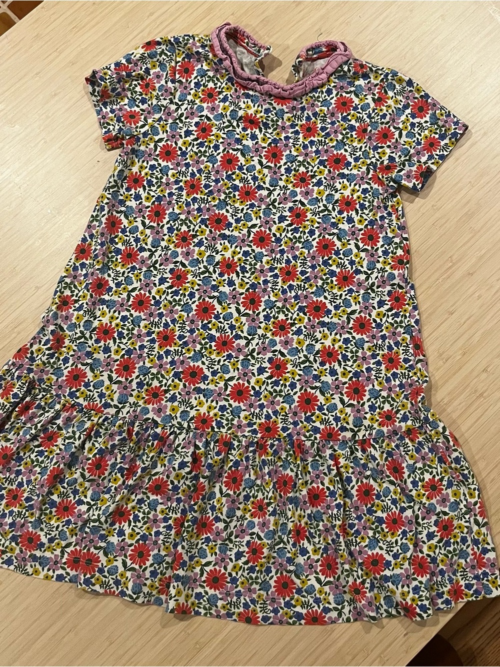 Mini Boden Pink Multi Floral Ruffle-Hem Dress